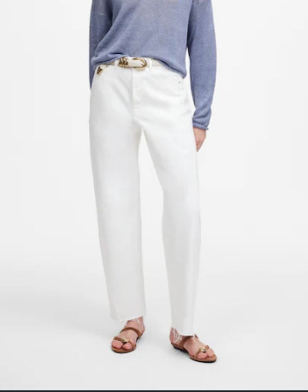 Madewell Pieced Rigid Denim Raw Hem Barrel-Leg Ankle Jeans Tile White Petite 25
